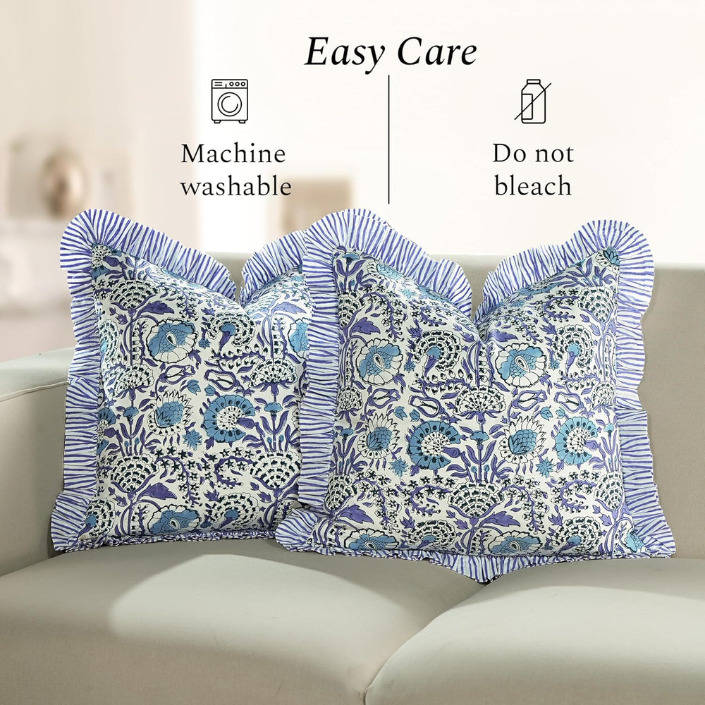 Ruffle Throw Pillow Covers -  Indigo Blue