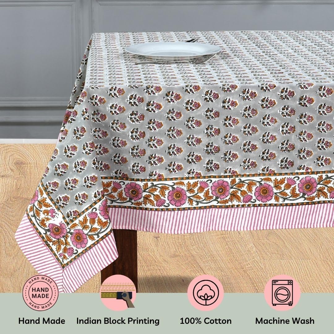 Cotton Block Print Tablecloth – Labra Gray