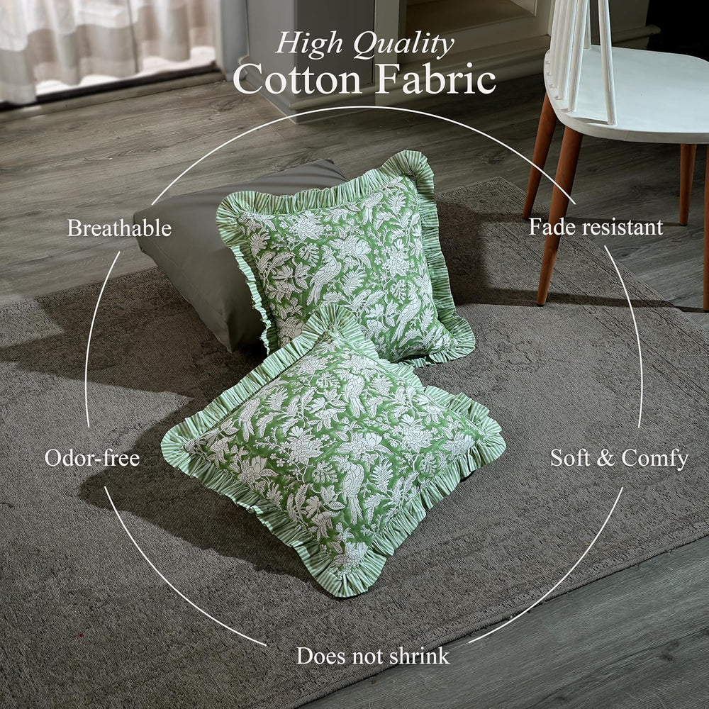 Ruffle Throw Pillow Covers -  Olive Green
