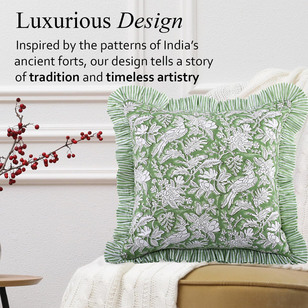 Ruffle Throw Pillow Covers -  Olive Green