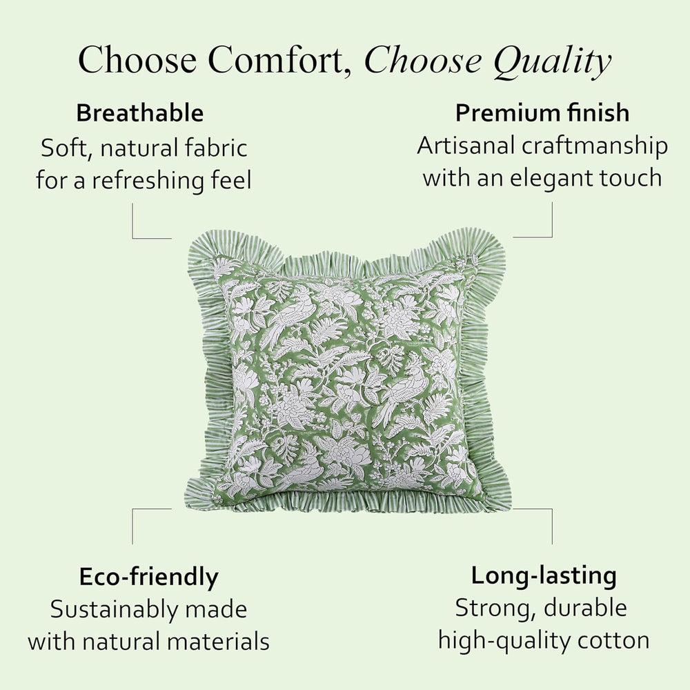 Ruffle Throw Pillow Covers -  Olive Green