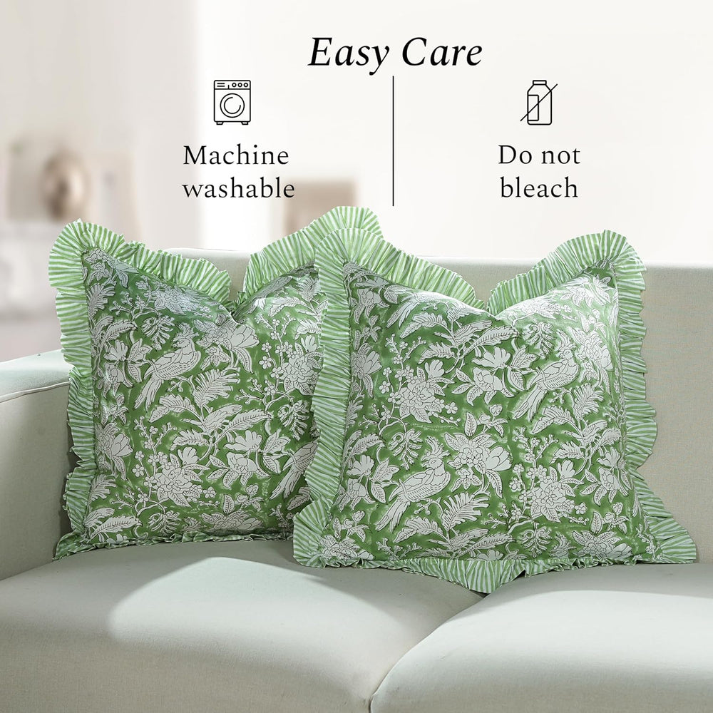 Ruffle Throw Pillow Covers -  Olive Green