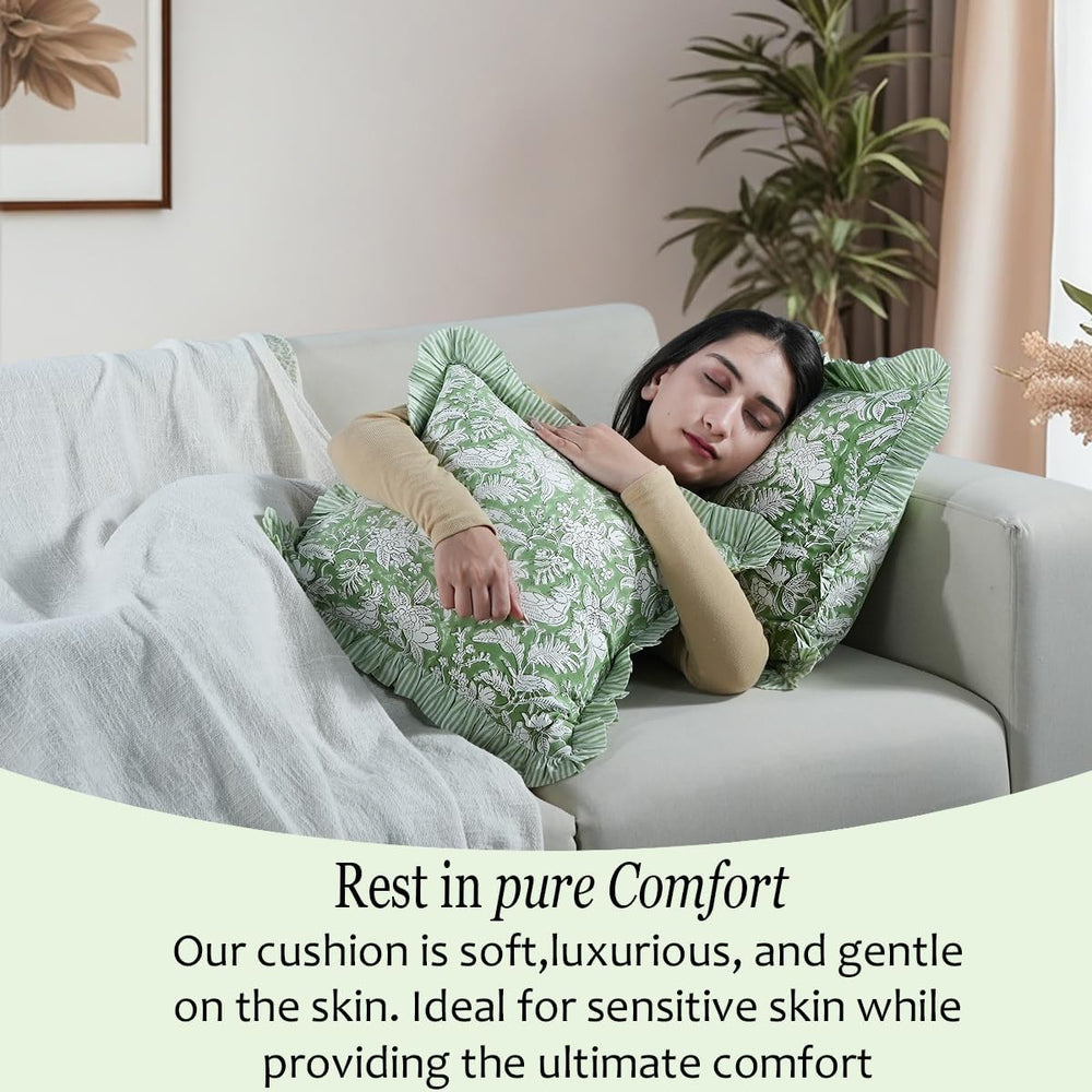 Ruffle Throw Pillow Covers -  Olive Green