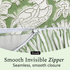 Invisible zipper detail on green floral pillow cover cotton fabric