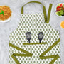 Elegant green and white floral kitchen apron with pockets