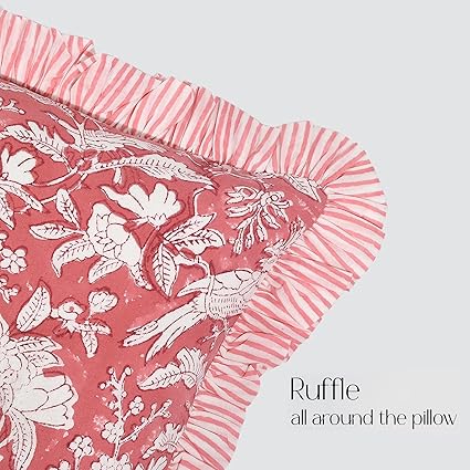 Ruffle Throw Pillow Covers -  Coral Pink