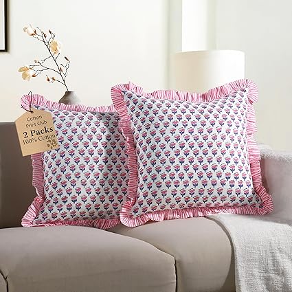 Ruffle Throw Pillow Covers -  Pink Sapphire