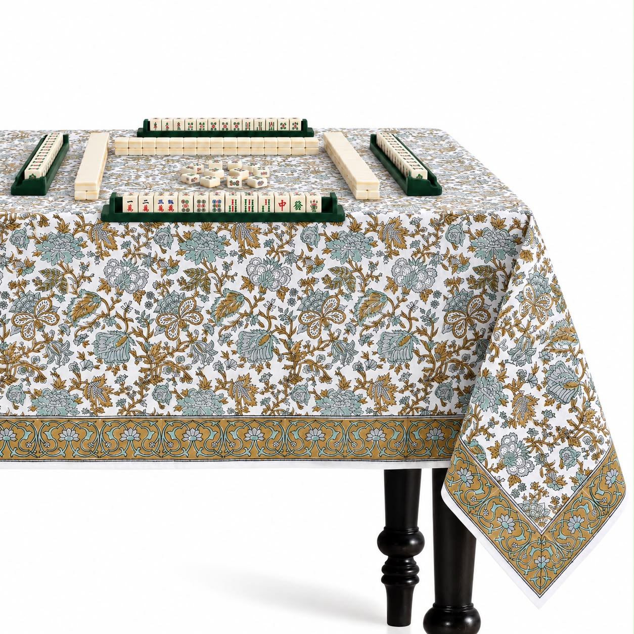 Cotton Block Print Tablecloth – Topaz Blue