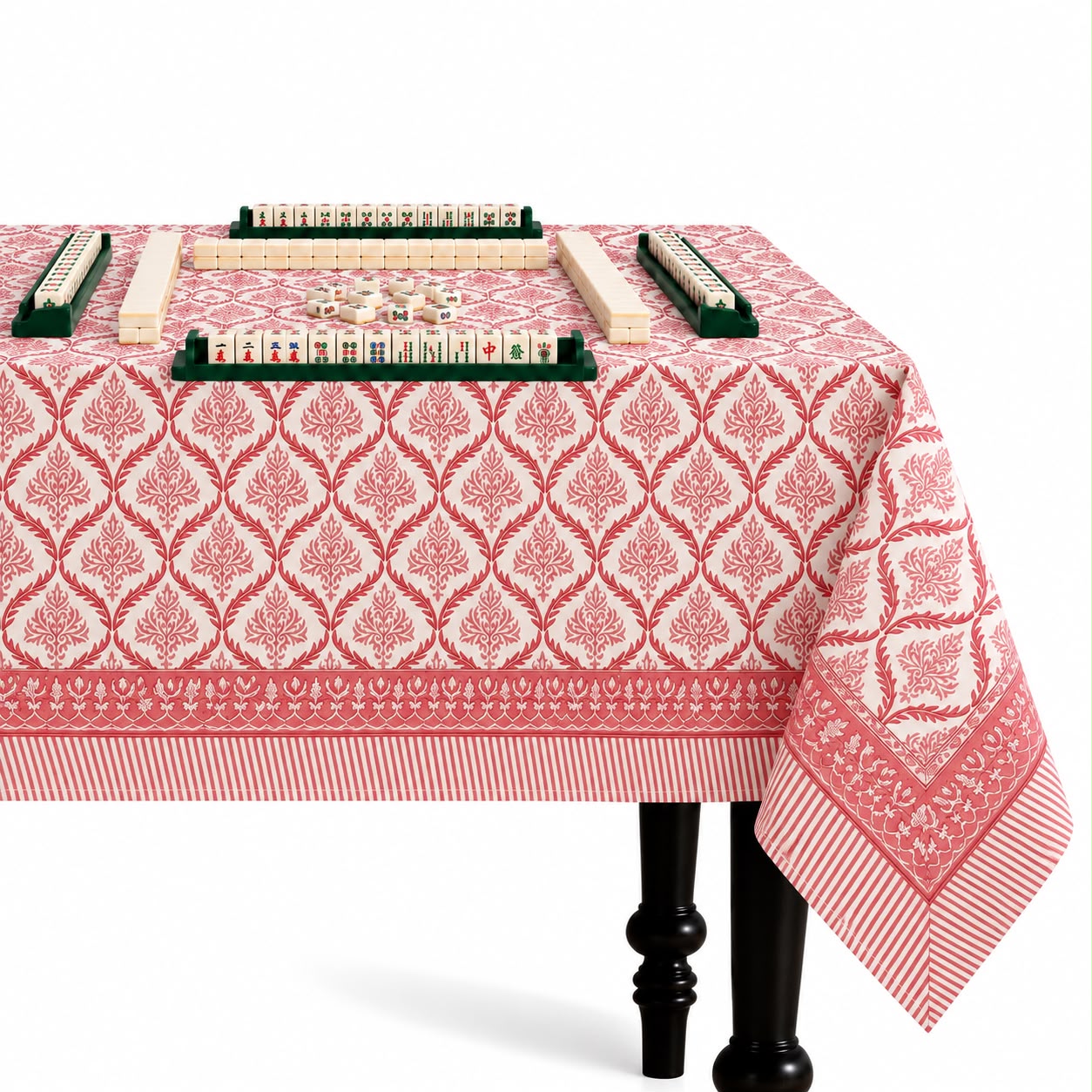 Cotton Block Print Tablecloth – Blush Rose