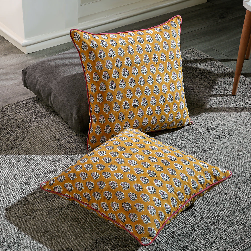 Piping Throw Pillow Covers - Yellow Citrine (Set of 2)